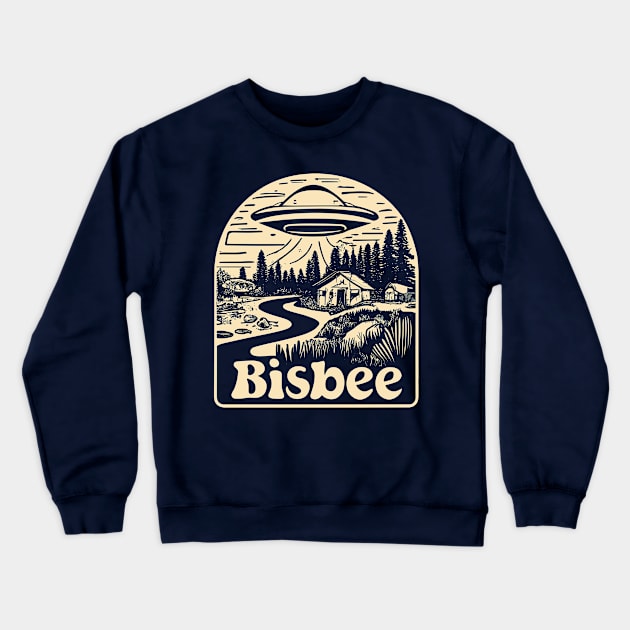 Vintage Bisbee Arizona UFO in Nature Art - Enigmatic Extraterrestrial Scene Crewneck Sweatshirt by TeeTrendz